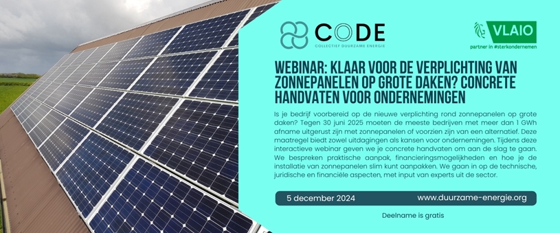 Webinar: Klaar voor de Verplichting van Zonnepanelen op Grote Daken? Concrete Handvaten voor Ondernemingen